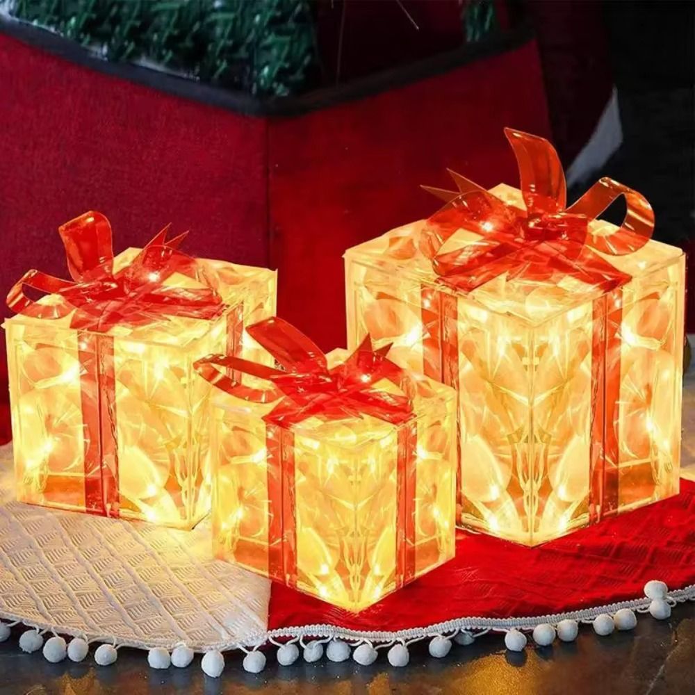 Bow Tie Pre Tied - กล่องของขวัญคริสต์มาสพร้อมโบว์ ไฟ LED กันน้ำ กล่องของขวัญมีไฟในตัว ดีไซน์โบว์ผูกตกแต่ง