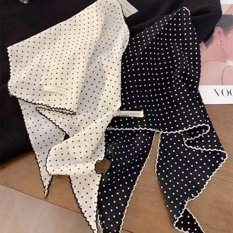 Ascot Neck Scarf - ผ้าพันคอสีดำลายจุดสีขาวสำหรับผู้หญิงสาวผ้าพันคอสามเหลี่ยมเข็มขัดคาดเอวผ้าพันคอผ้าพันคอคอผ้าพันคออเนกประสงค์ฤดูร้อนป้องกันแสงแดดผ้าคลุมไหล่