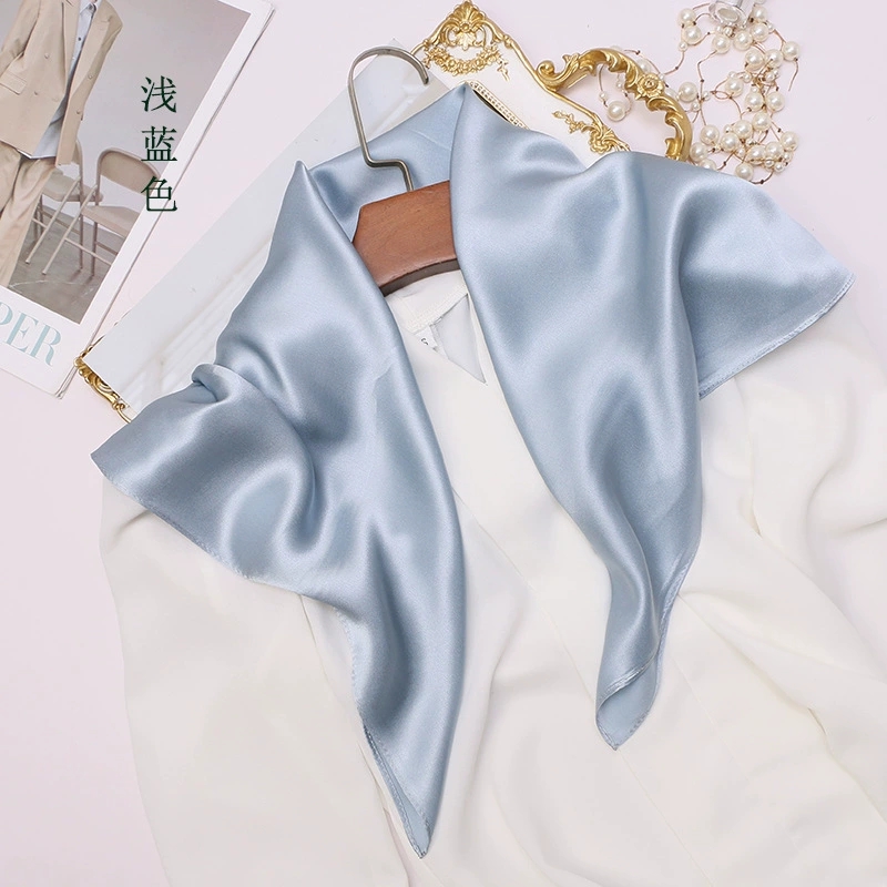 Silk Neck Scarf - ผ้าพันคอไหมมัลเบอร์รี่สีพื้นสำหรับฤดูใบไม้ผลิและฤดูร้อน ผ้าคลุมศีรษะแบบสี่เหลี่ยมจัตุรัส ขนาด 53 ซม. ผ้าพันคอสุดหรู